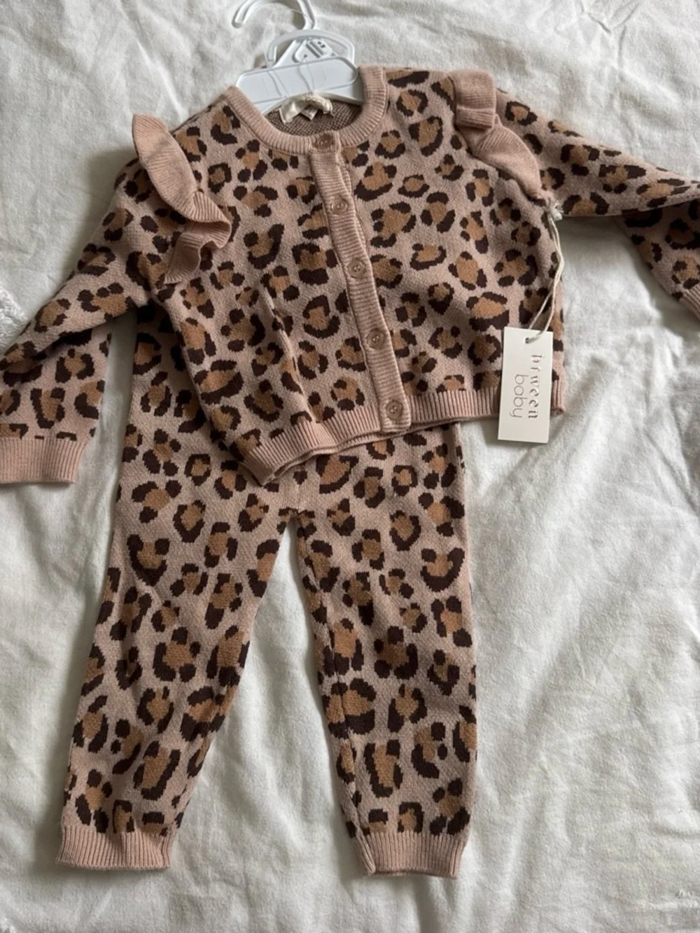 Leopard Knit Kids Pajama Set - Tan
